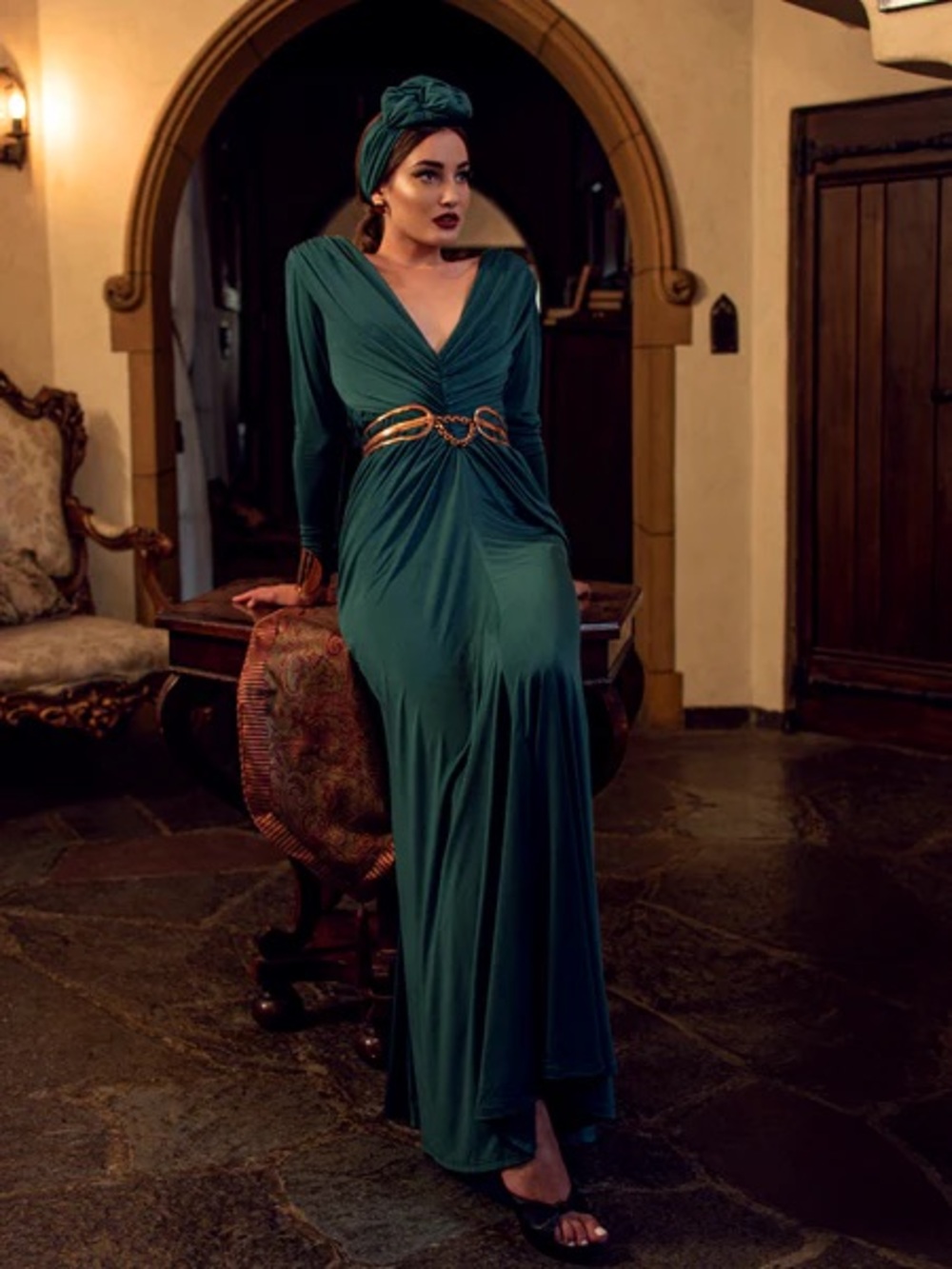 SOLD: Art Deco Ruched Gown in Green